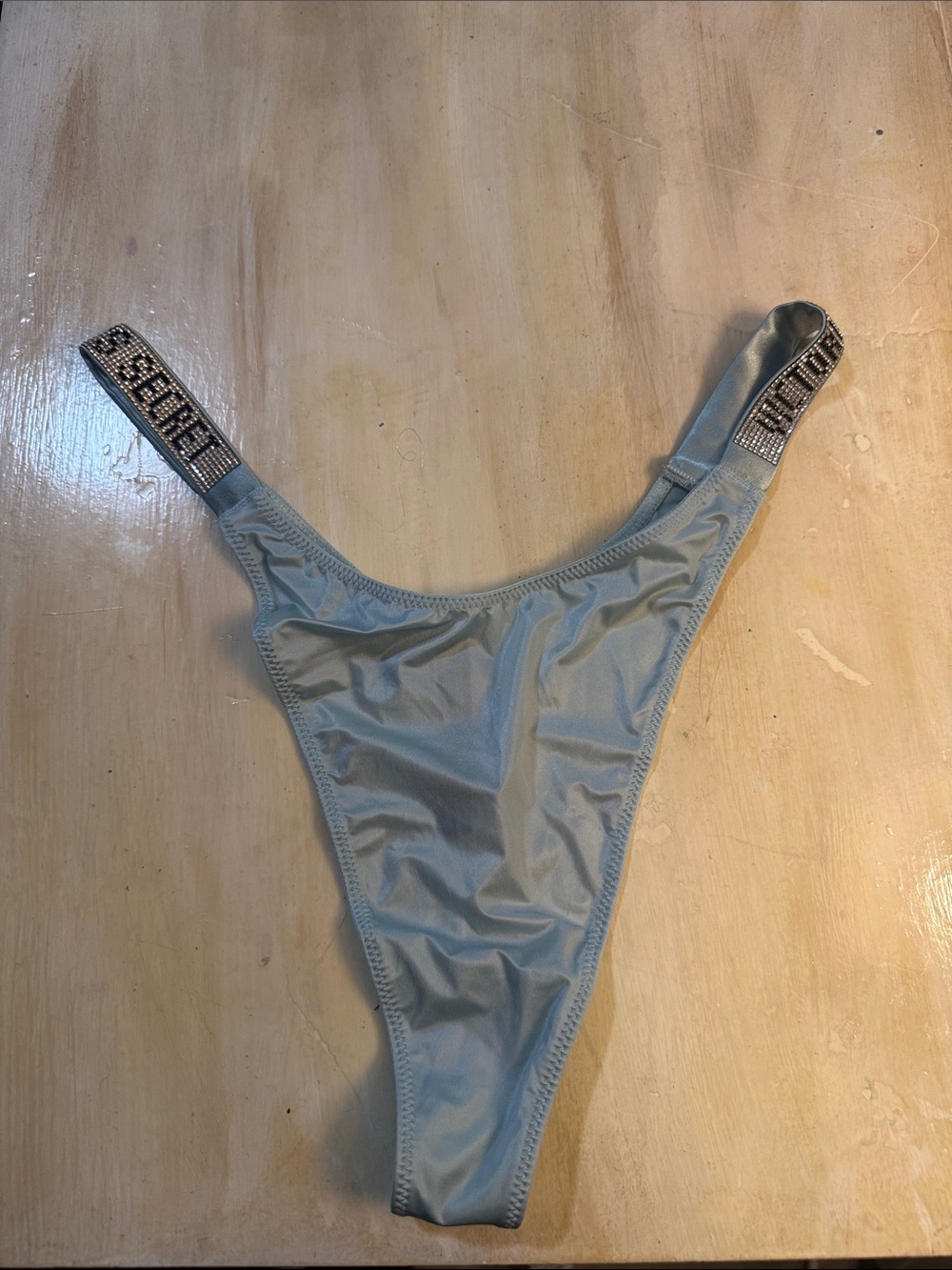 Victoria's Secret Pale Blue Bikini Panty with Rhinestone Logo Straps